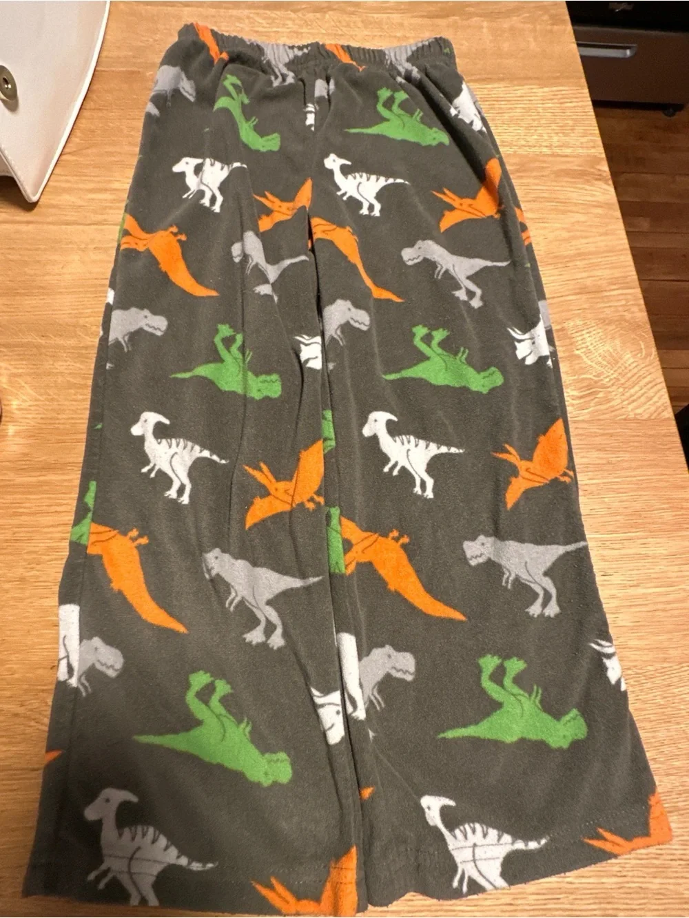 Carter's Gray Fleece Pajama Pants with Orange, Green & White Dinosaur Print
